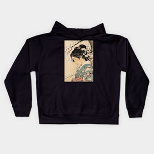 Ukiyo-e Japanese Art - Beautiful Woman Meditating Under a Cherry Blossom Tree Kids Hoodie